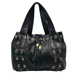 Michael Kors Black Leather Astor Grommet Shoulder Bag